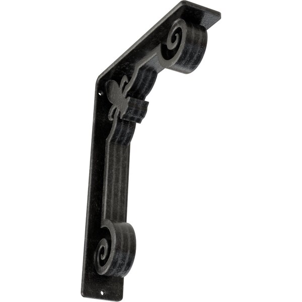 Ekena Millwork Fleur De Lis Wrought Iron Bracket, (Triple center brace), Antiqued Silver 2"W x 7 1/2"D x 10"H BKTM02X07X10TFLASV - main